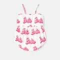 Barbie Baby Girl 95% Cotton Allover Letter Print Bow Front Cami Romper  image 3