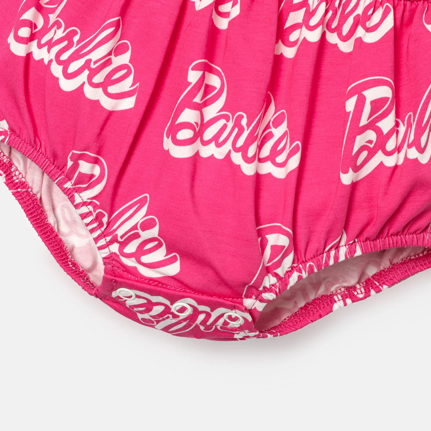 Barbie Baby Girl 95% Cotton Allover Letter Print Bow Front Cami Romper Pink image 5