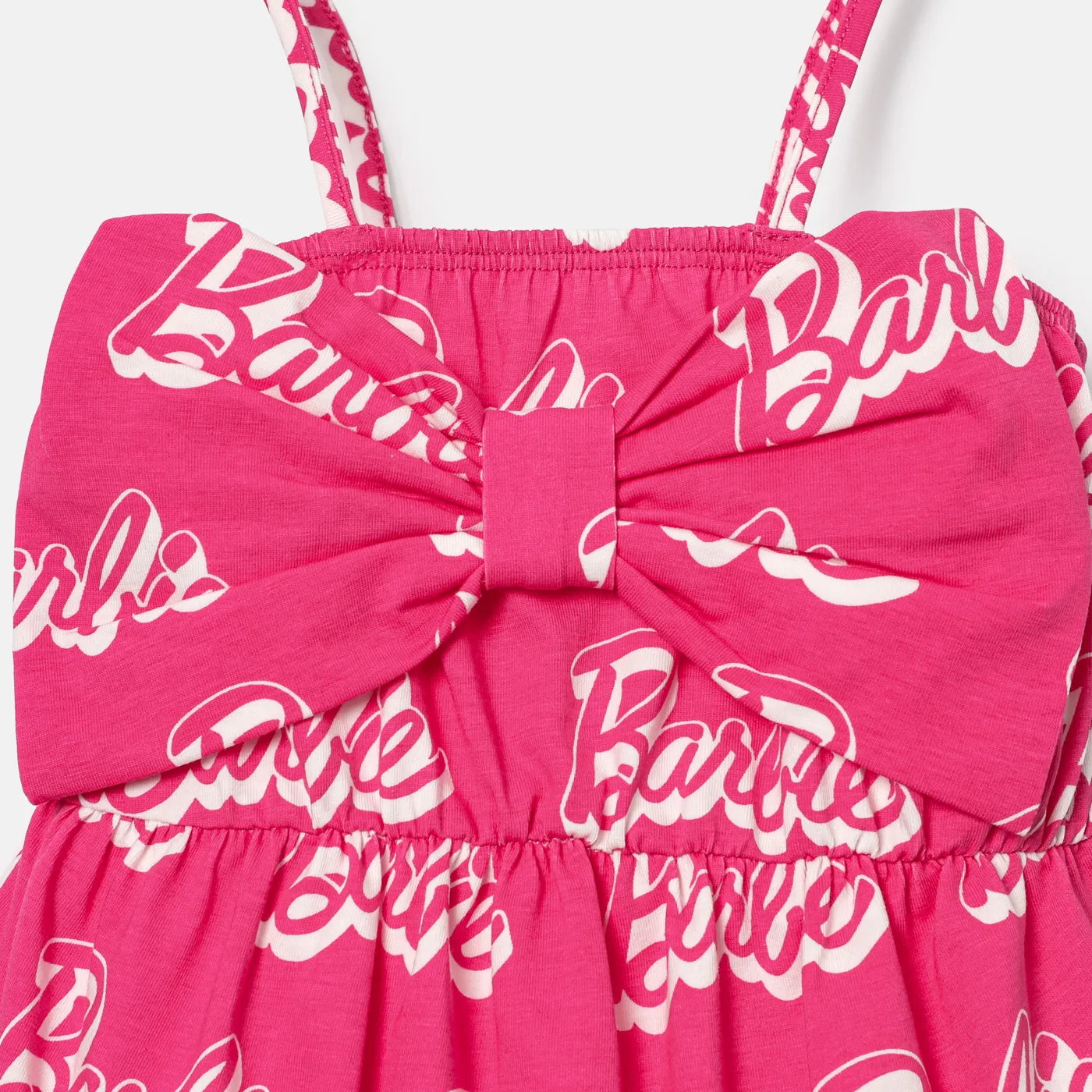 Barbie Baby Girl 95% Cotton Allover Letter Print Bow Front Cami Romper Pink image 3