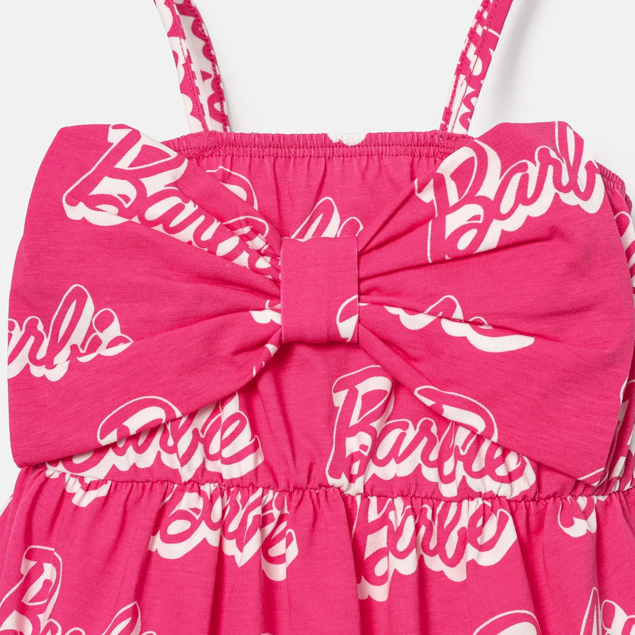 Barbie Baby Girls 1pc 95% Cotton Allover Letter Print Bow Front Cami Romper  Pink big image 1
