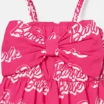 Barbie Baby Girl 95% Cotton Allover Letter Print Bow Front Cami Romper Pink image 3