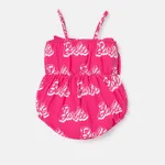 Barbie Baby Girl 95% Cotton Allover Letter Print Bow Front Cami Romper Pink image 2