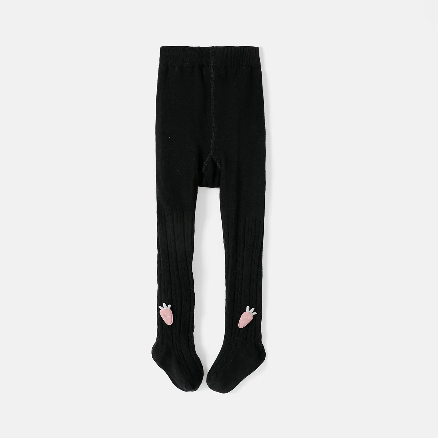 Kid Girl 100% Cotton Carrot Embroidered Knit Footie Leggings Black