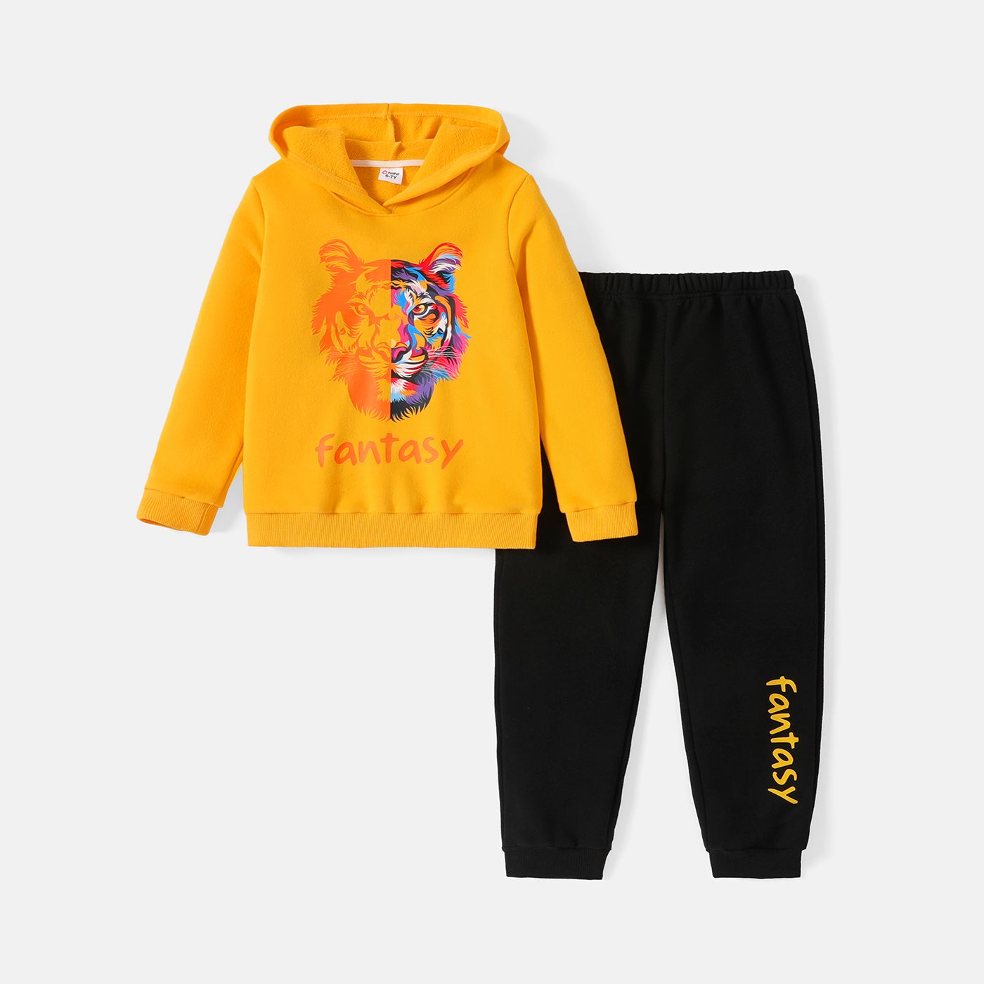 

2pcs Kid Boy Animal Tiger Print Hoodie Sweatshirt and Letter Print Pants Set