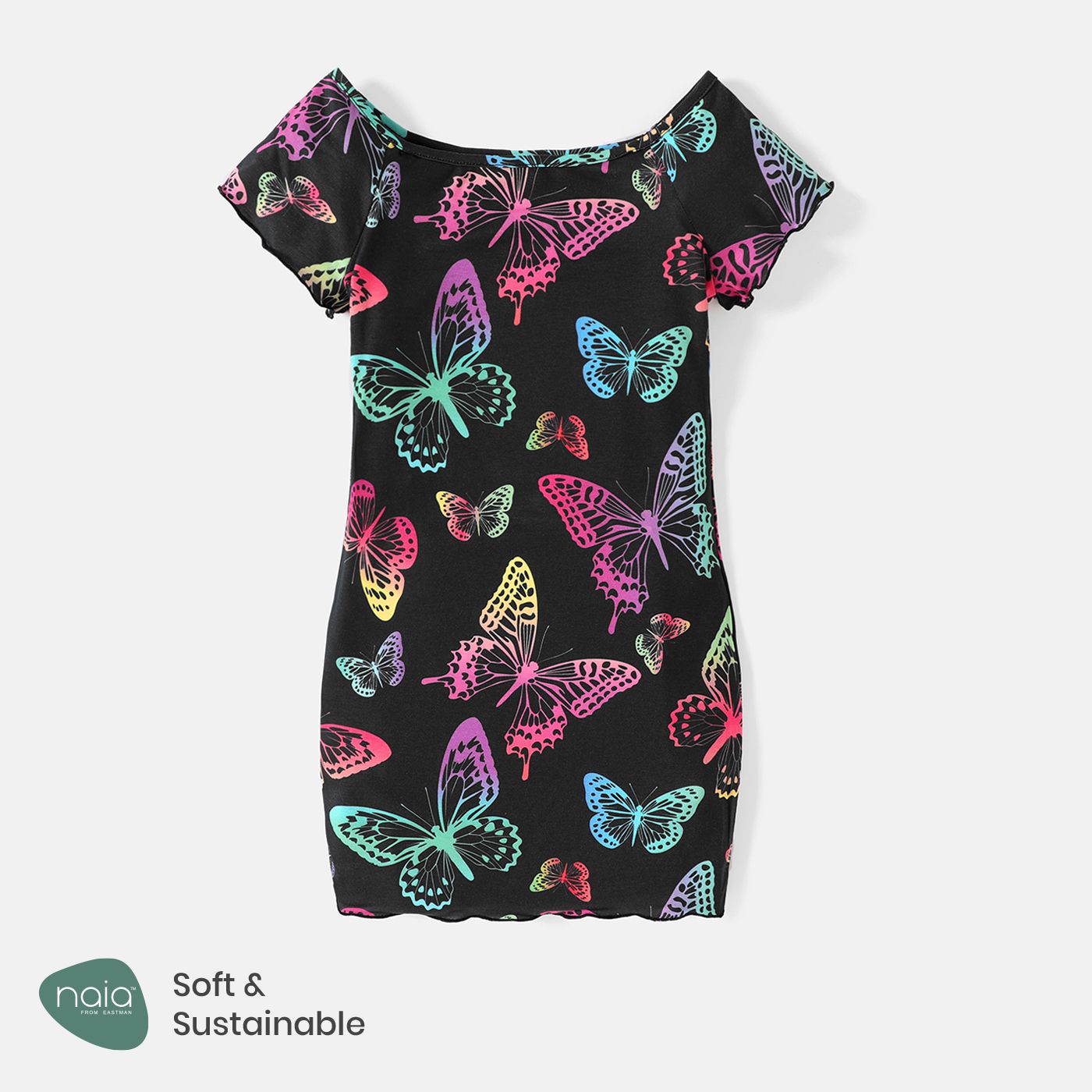 

Kid Girl Naia Butterfly Print Lettuce Trim Short-sleeve Dress