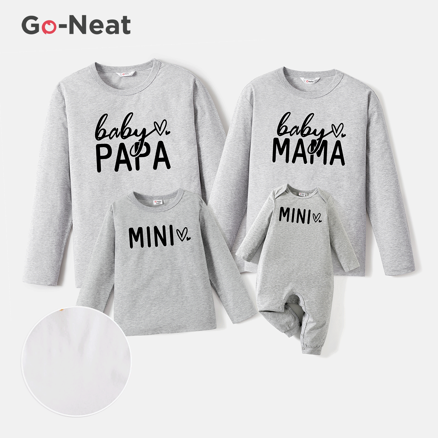 Go-Neat Water Repellent and Stain Resistant Family Matching Letter Print Long-sleeve Tee Light Grey big image 1
