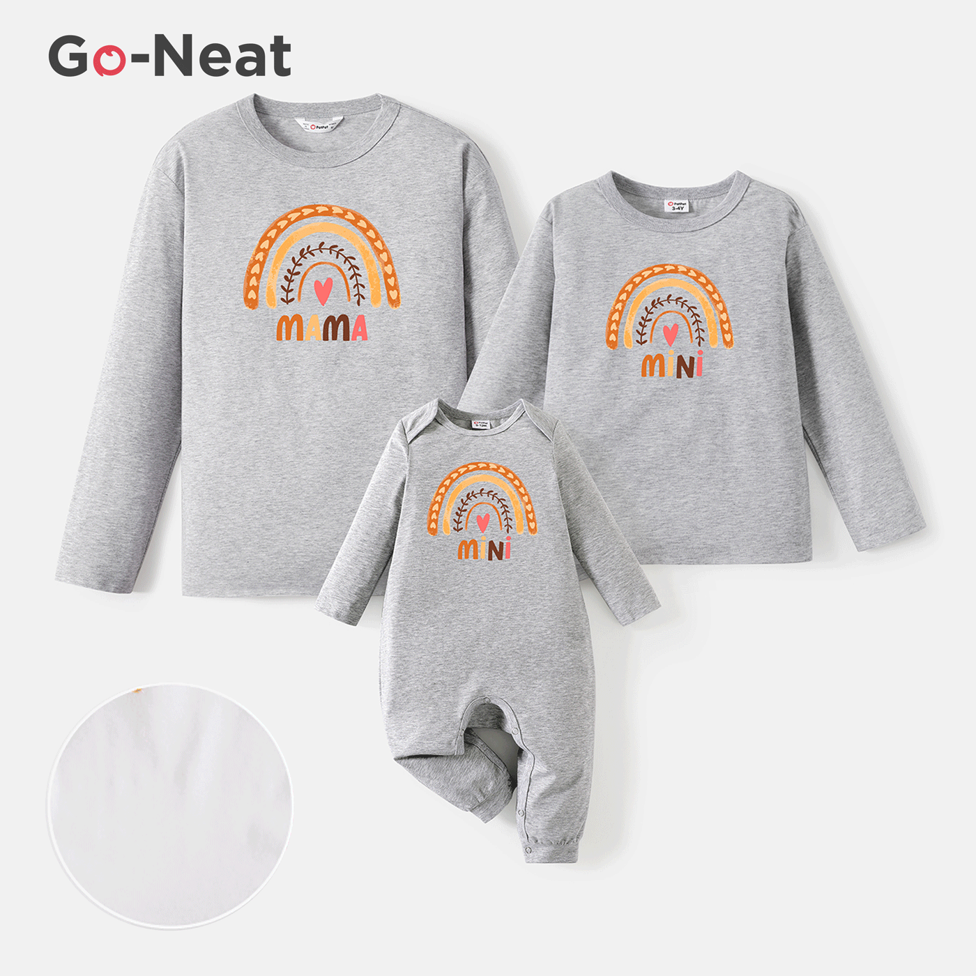 Go-Neat Water Repellent and Stain Resistant Mommy and Me Rainbow Print Long-sleeve Tee Light Grey
