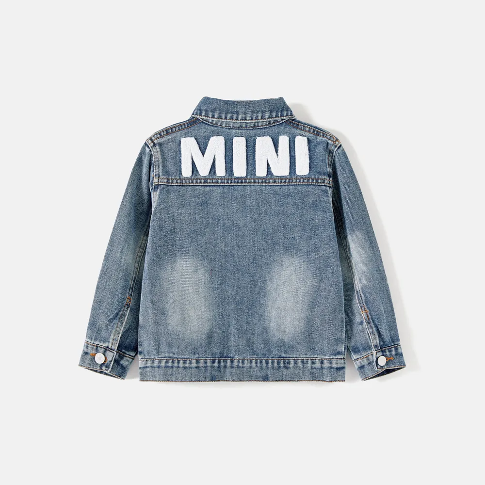 Light Blue Letter Design Long-sleeve Distressed Denim Jacket for Mom and Me big image 5