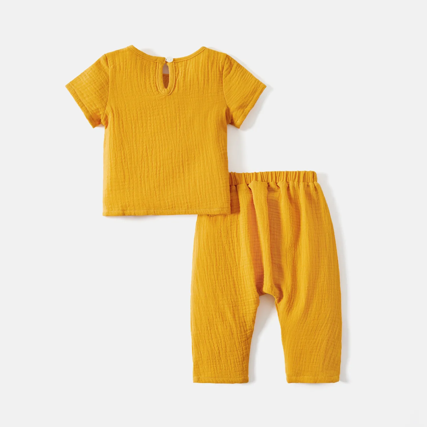 2pcs Baby Girl/Boy 100 Cotton Button Design Solid Color Crepe Tee and Pants Set DarkOrange image 5