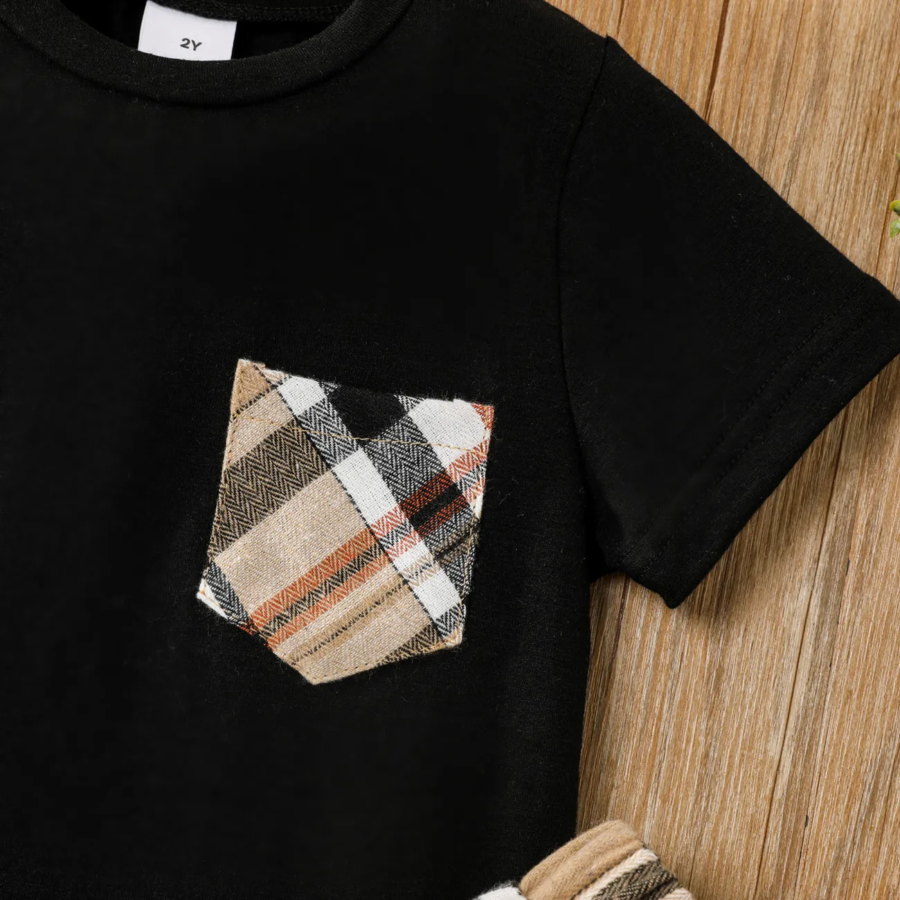 2 Stück Kleinkinder Jungen Aufgesetzte Tasche Klassisch T-Shirt-Sets schwarz big image 1