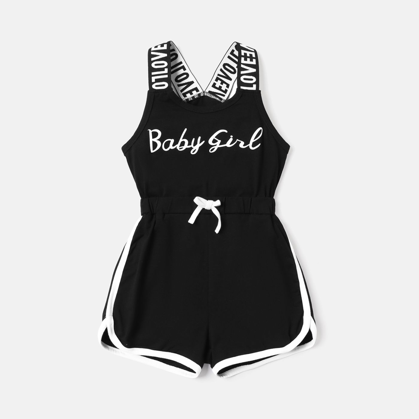 Kid Girl Letter Print Sleeveless Cotton Slip Rompers