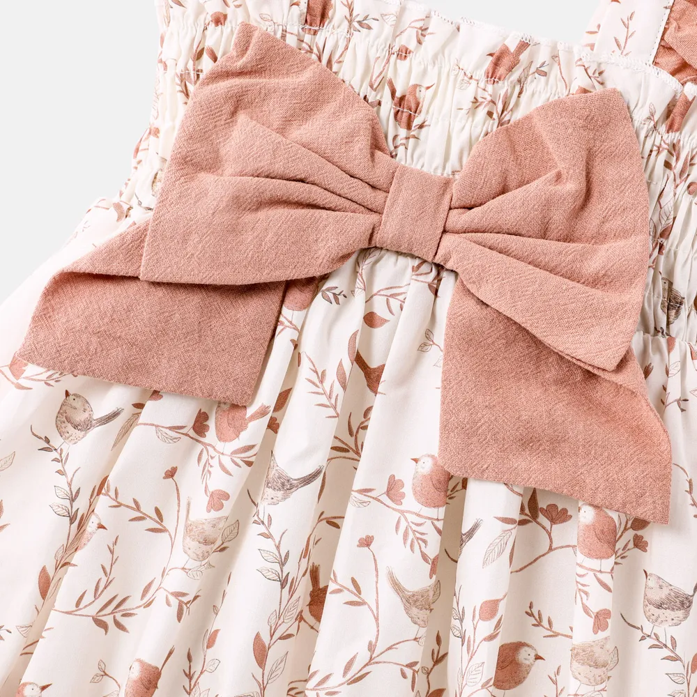 Baby Girl 100% Cotton Contrast Ruffle Trim Bow Front Allover Print Dress big image 9