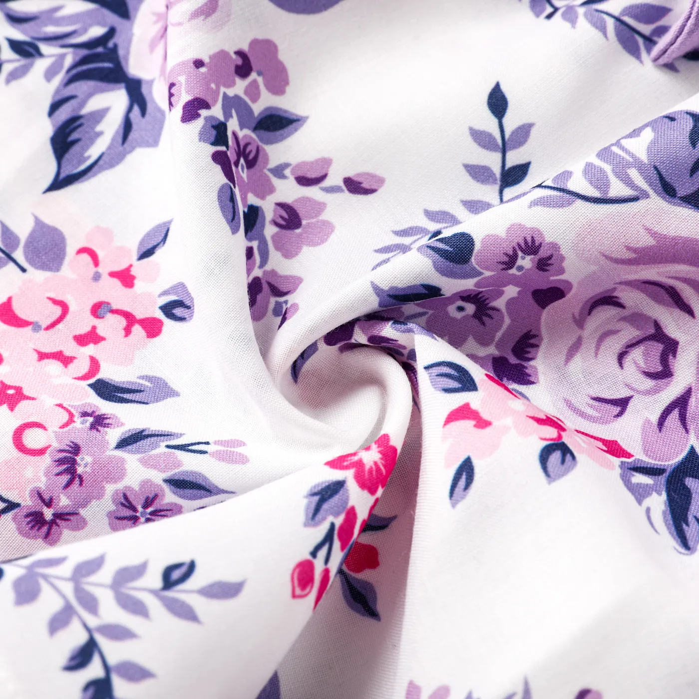 2pcs Baby Girl Cotton Solid & Floral-print Spliced Ruffle Trim Bow Front Long-sleeve Dress and Headband Set  image 5