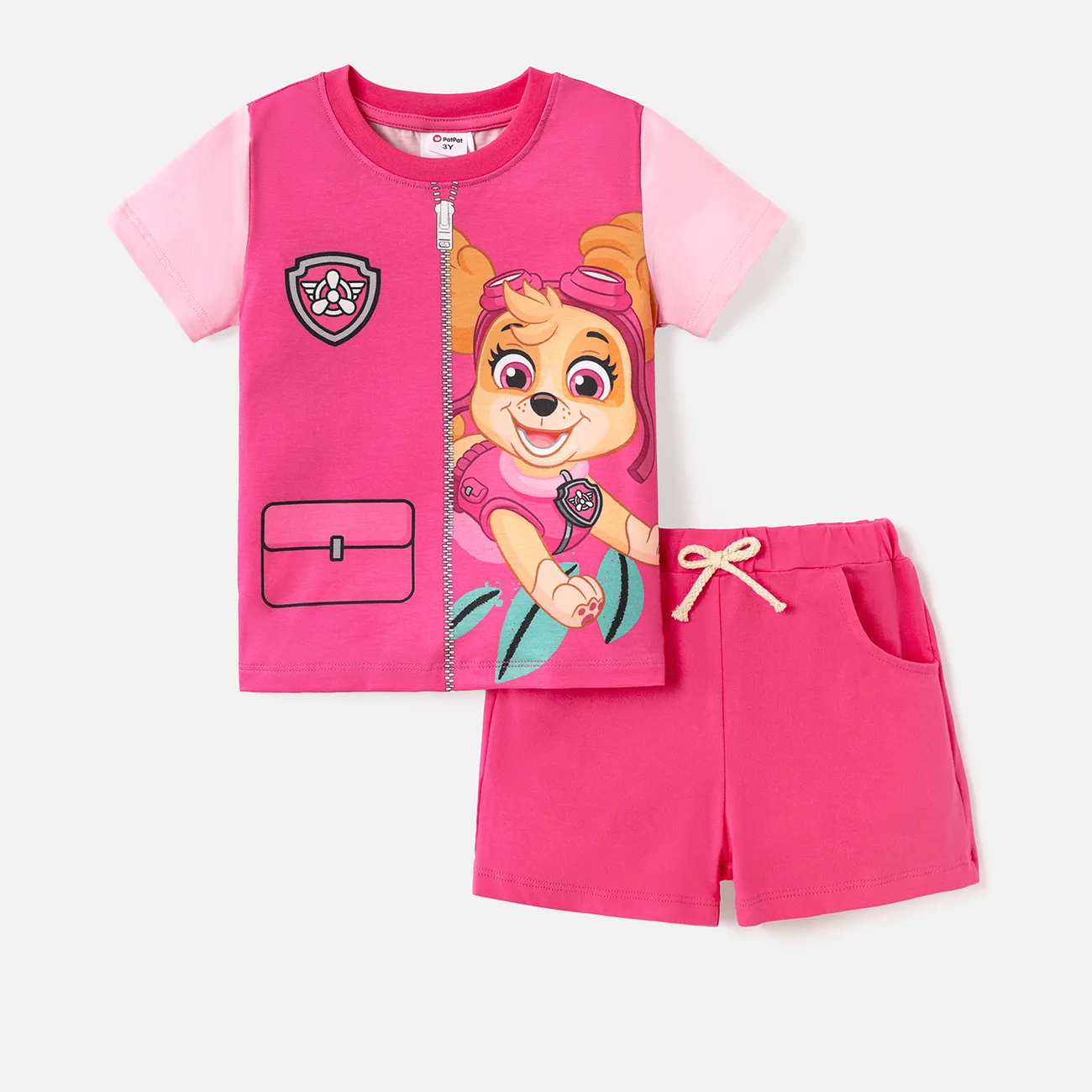 PAW Patrol Toddler Girl/Boy 2pcs Colorblock Short-sleeve Naia Tee and Cotton Shorts Set Pink big image 1