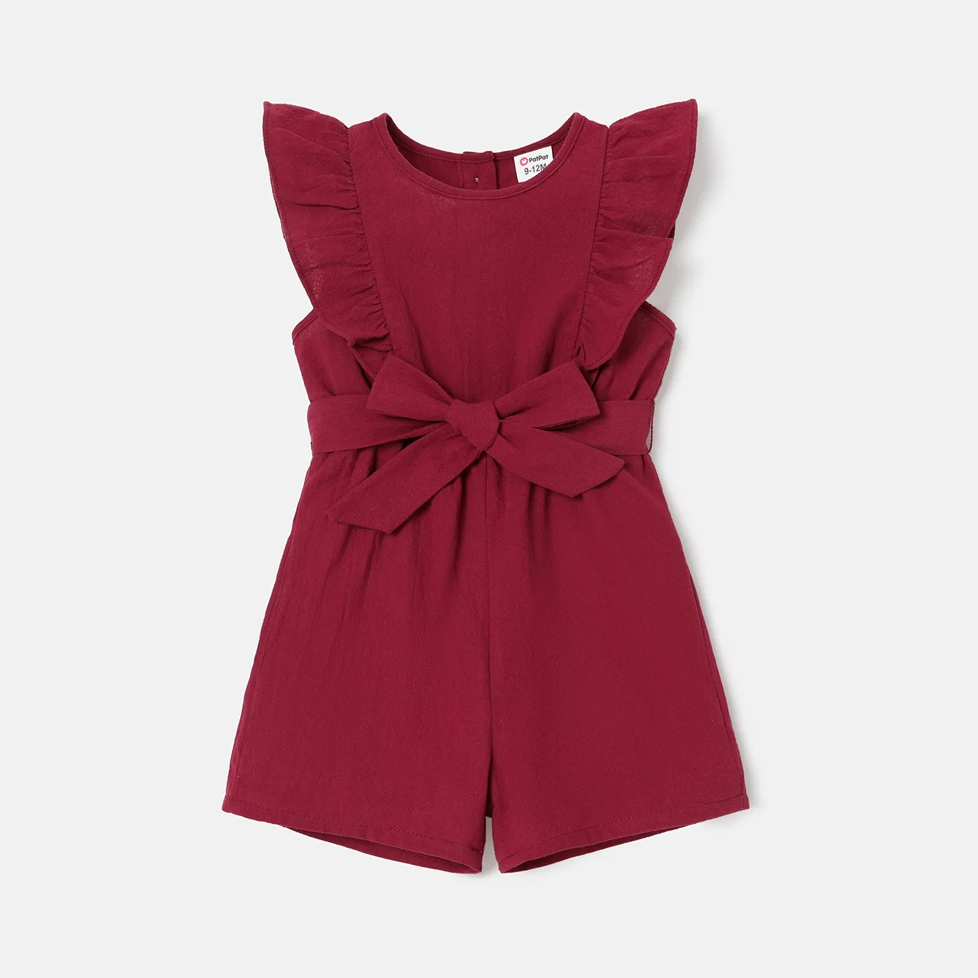 Baby Girl 100% Cotton Solid or Floral Print Ruffle Trim Sleeveless Romper Deep Magenta big image 1