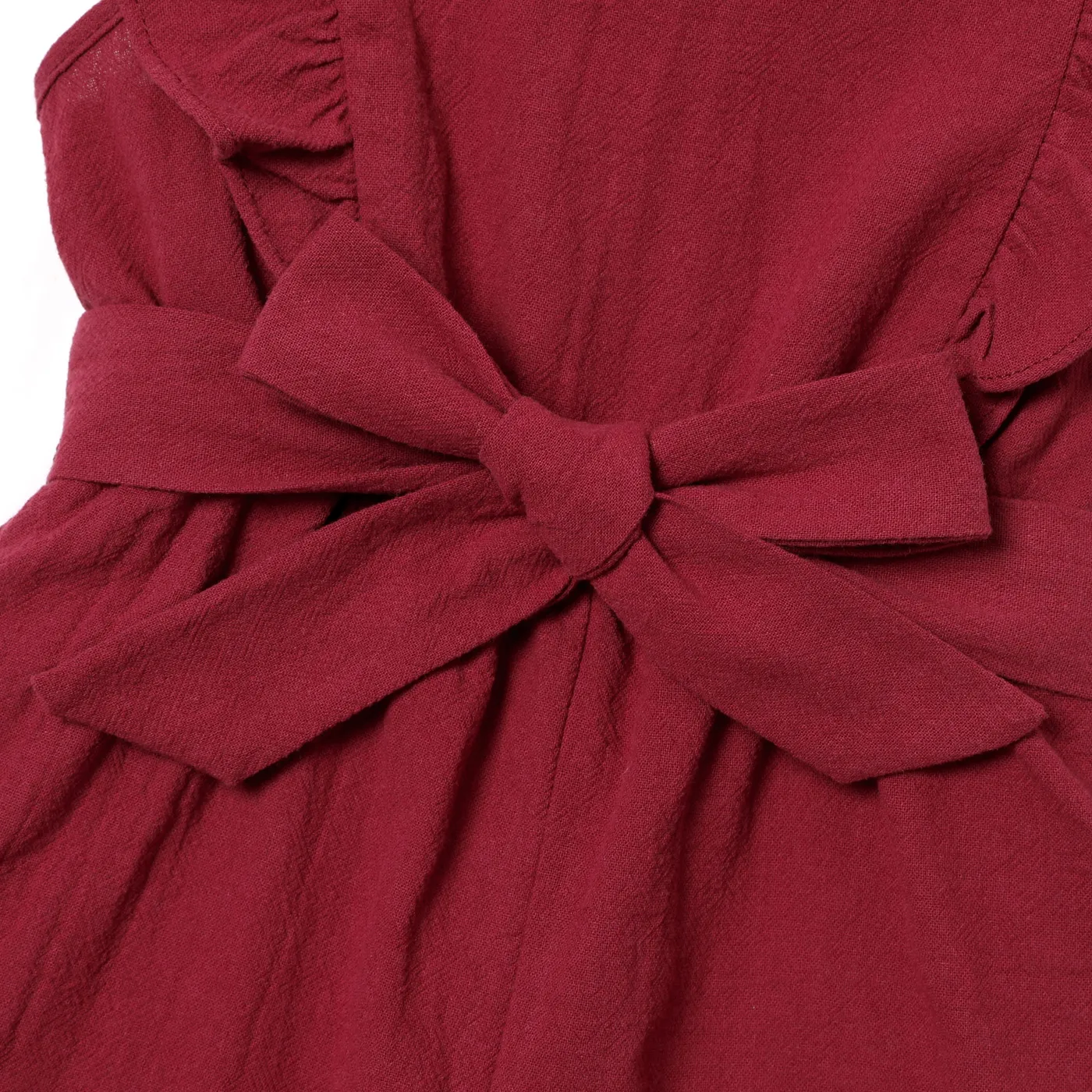 Baby Girl 100% Cotton Solid or Floral Print Ruffle Trim Sleeveless Romper Deep Magenta image 4