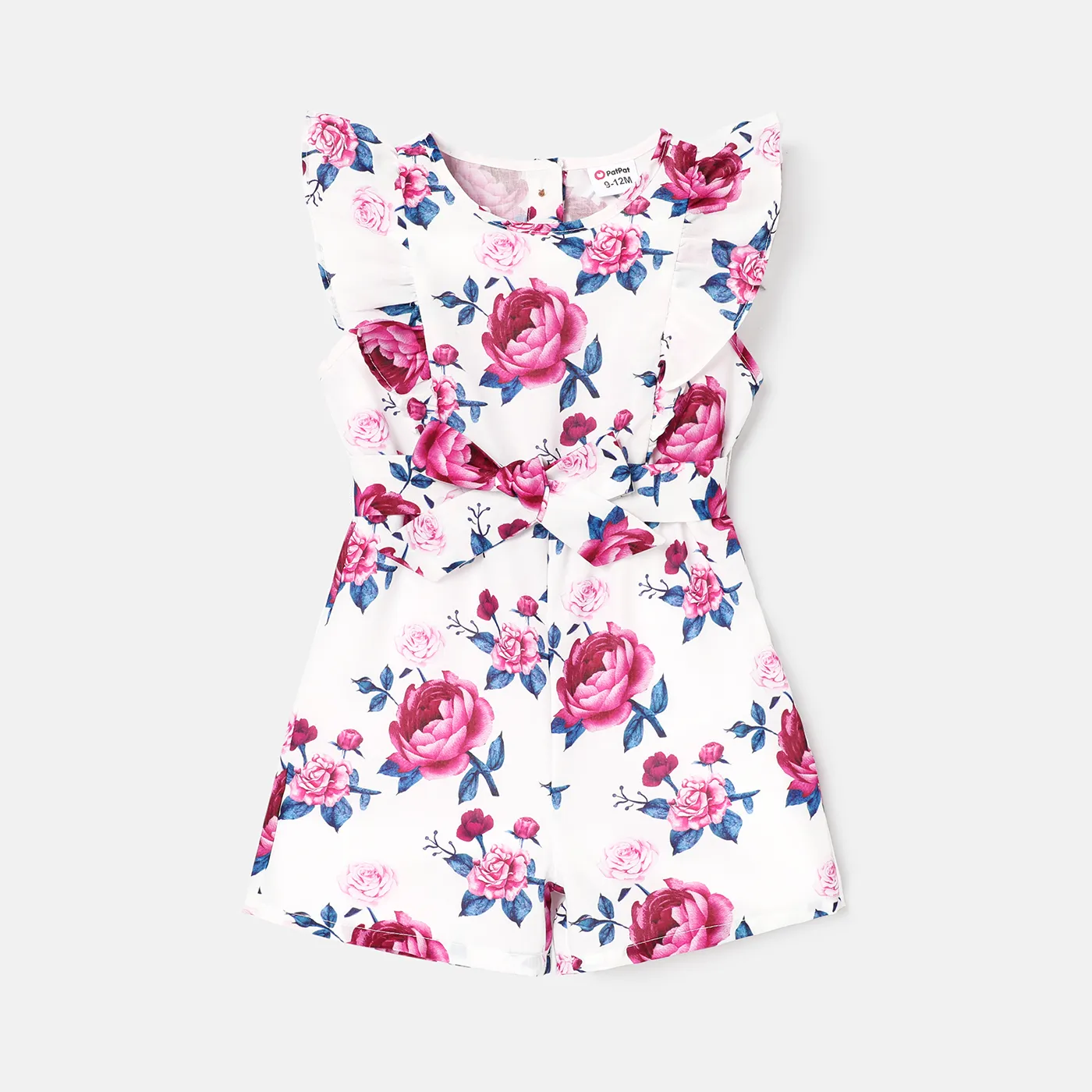 Baby Girl 100% Cotton Solid or Floral Print Ruffle Trim Sleeveless Romper White