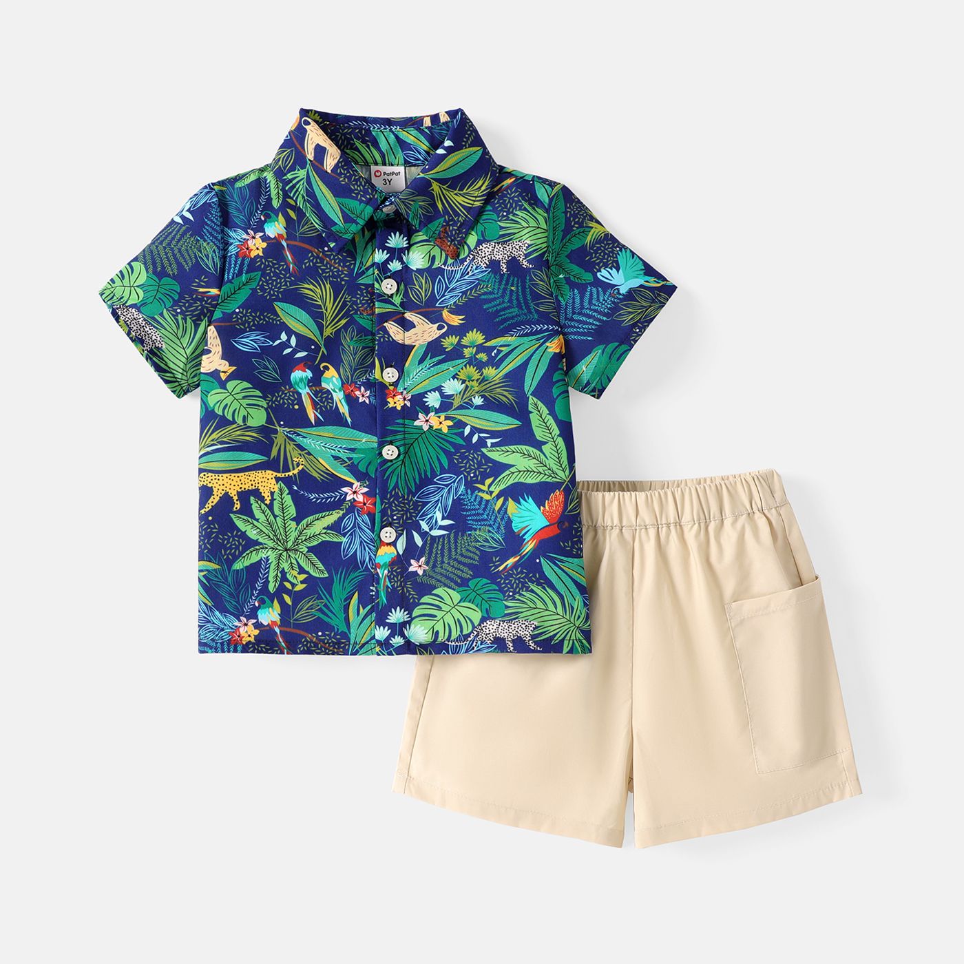 

2pcs Toddler Boy Floral Print Lapel Collar Shirt and Elasticized Shorts Set