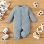 Baby Boy/Girl 95% Cotton Solid Ribbed Long-sleeve 2-in-1 Jumpsuit/Dress Blue