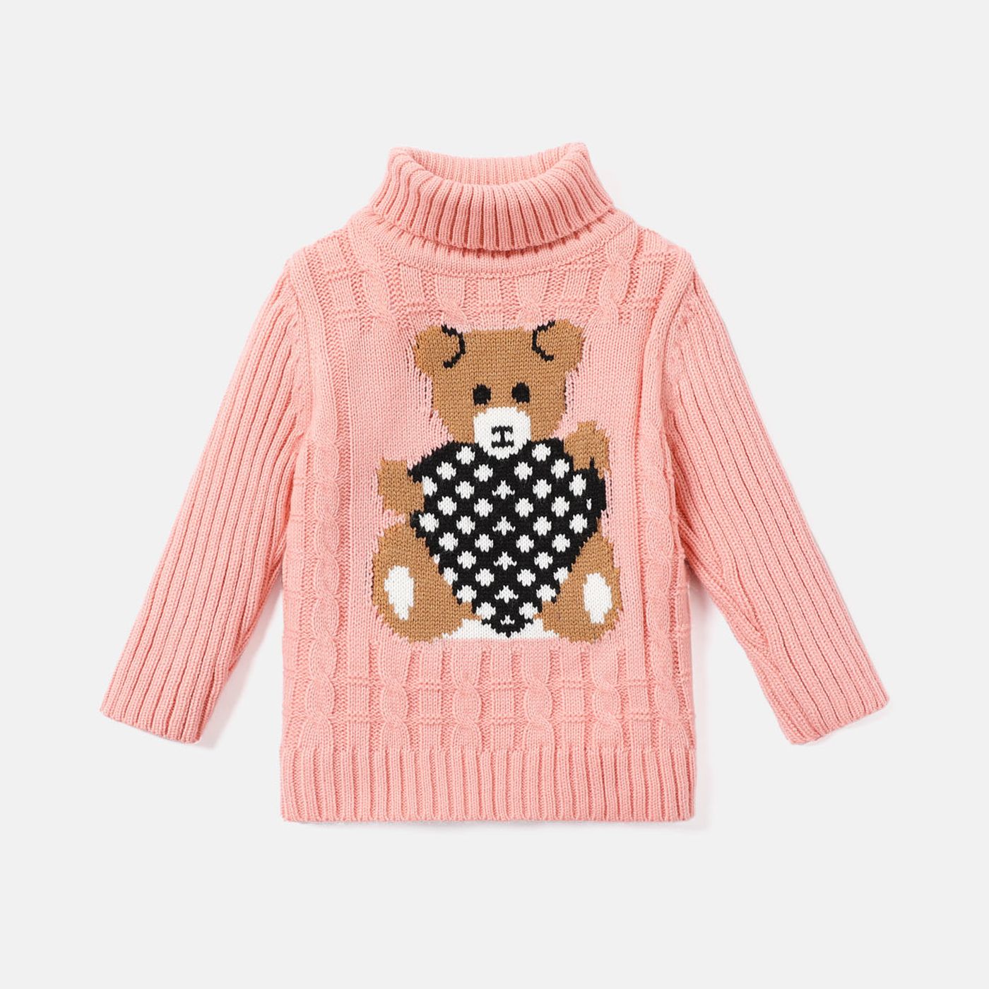 Toddler Girl/Boy Bear Embroidered Textured Turtleneck Sweater