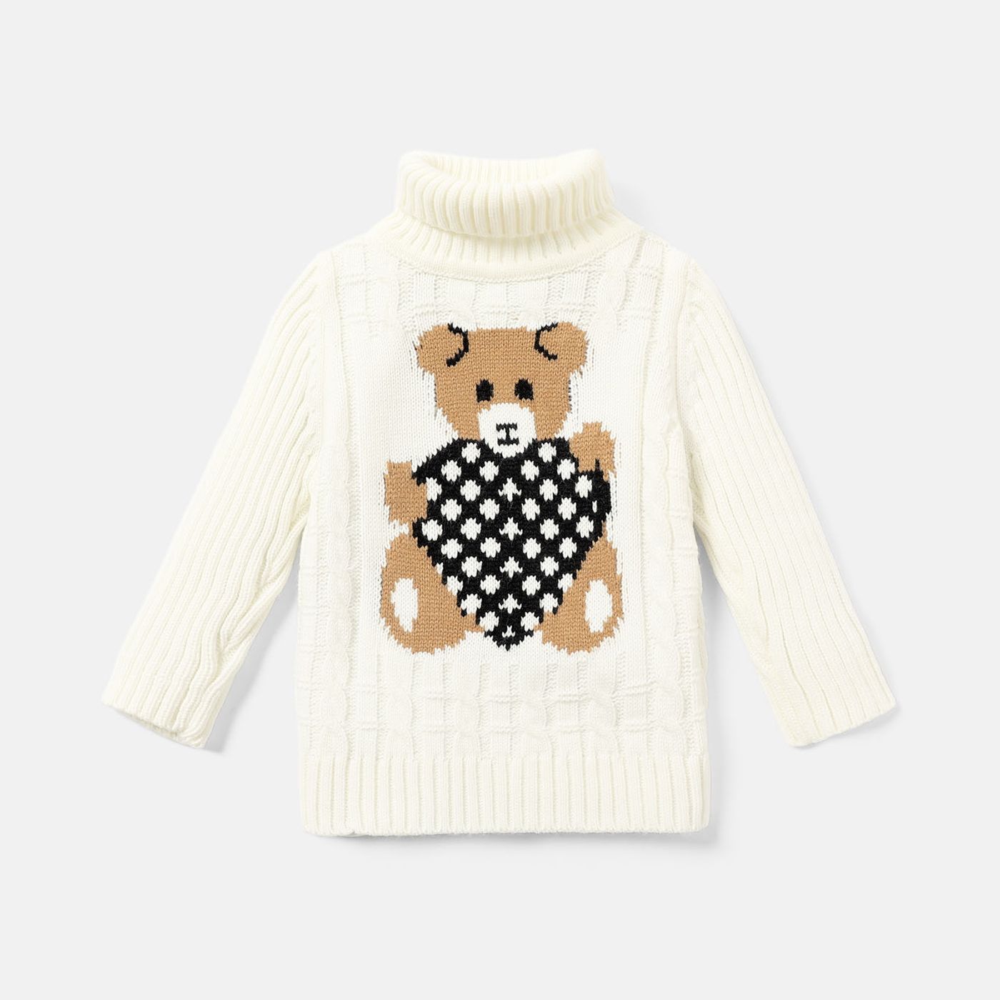 Toddler Girl/Boy Bear Embroidered Textured Turtleneck Sweater
