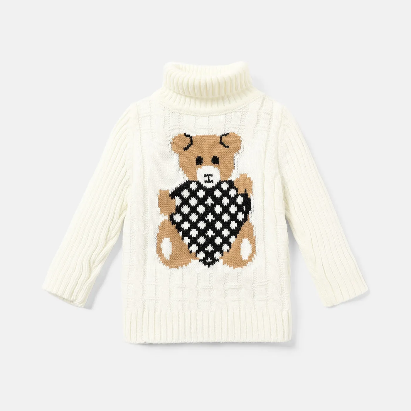 Criança Unissexo Colarinho alto Infantil Urso Camisola Branco big image 1