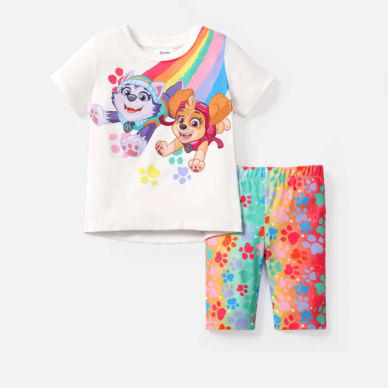 PAW Patrol 2pcs Toddler Girl Naia Rainbow Print Short-sleeve Tee and Leggings Shorts Set Multi-color big image 1