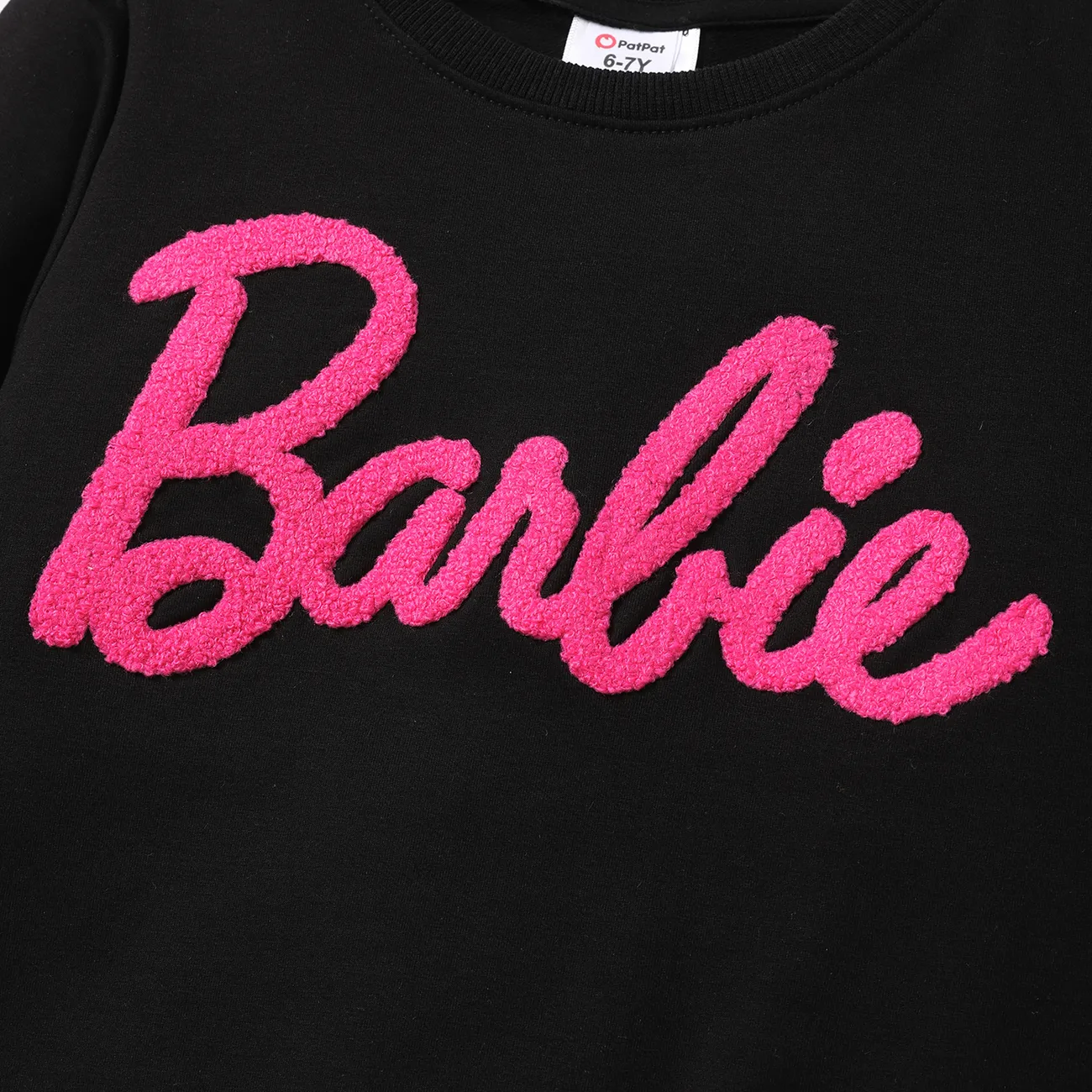Langarm-Baumwoll-T-Shirt mit Buchstabenstickerei für Kleinkinder/Kindermädchen schwarz big image 1