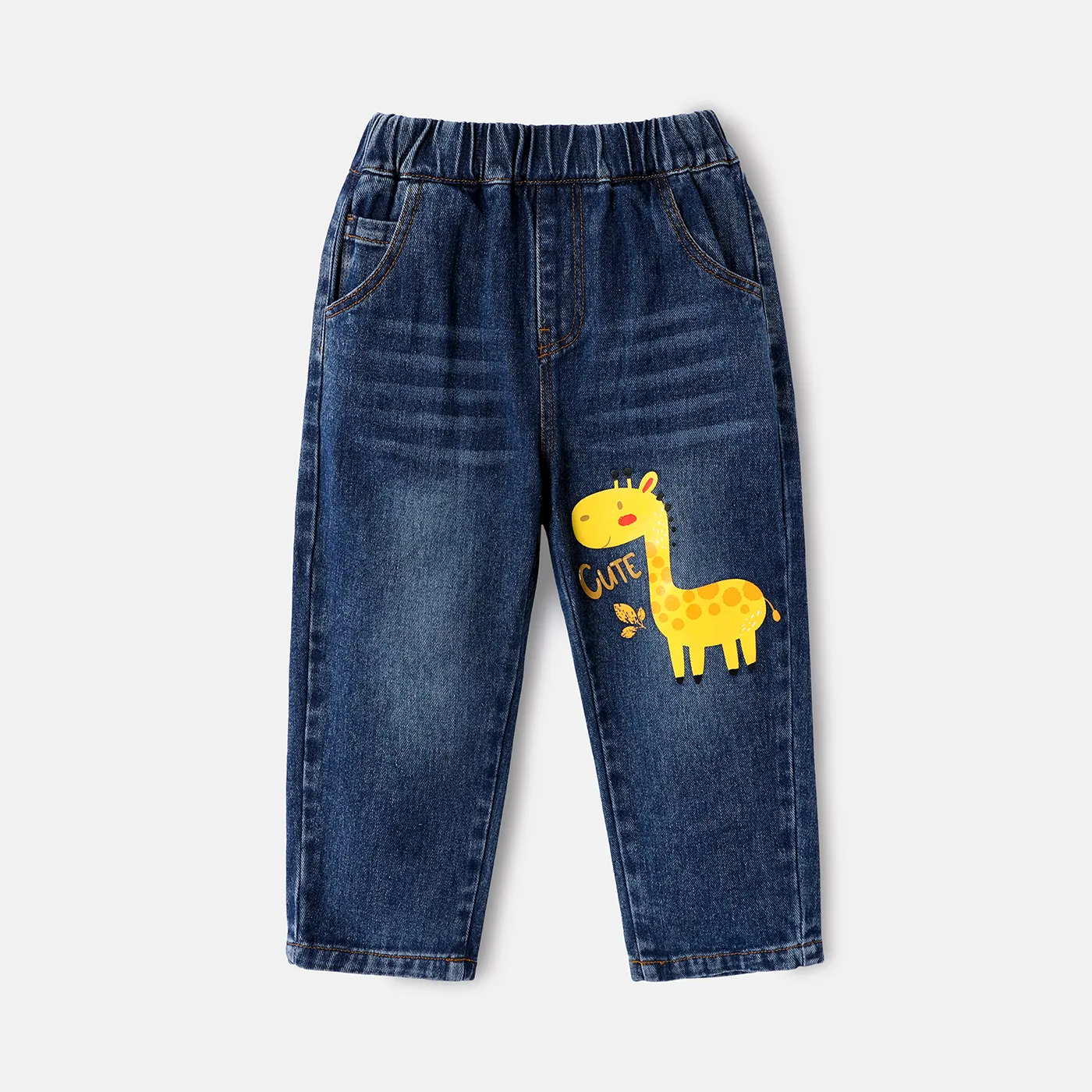 Toddler Boy Giraffe Print Elasticized Denim Jeans DENIMBLUE big image 1