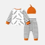 3pcs Baby Boy/Girl 95% Cotton Long-sleeve Feather Print Top and Striped Pants & Hat Set  image 2