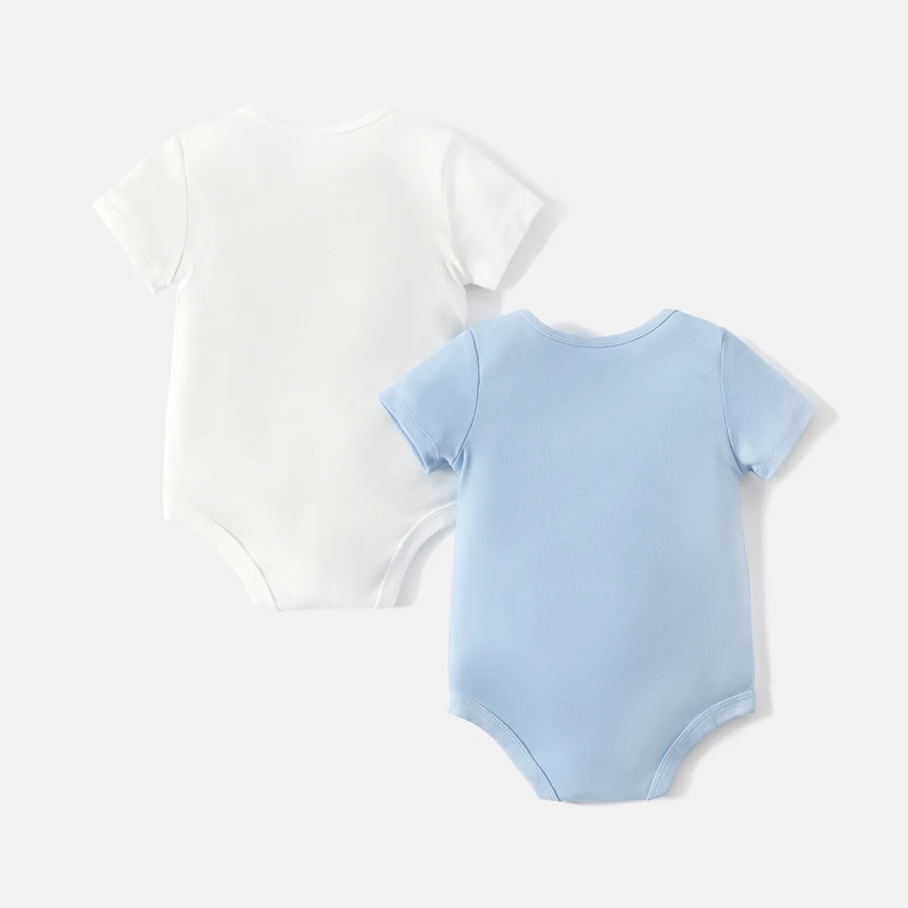 2er-Pack Baby Mädchen/Jungen 100 % Baumwolle einfarbige Kurzarm-Strampler Blau Weiss big image 1