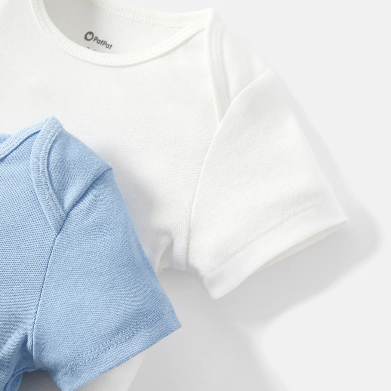 2er-Pack Baby Mädchen/Jungen 100 % Baumwolle einfarbige Kurzarm-Strampler Blau Weiss big image 1