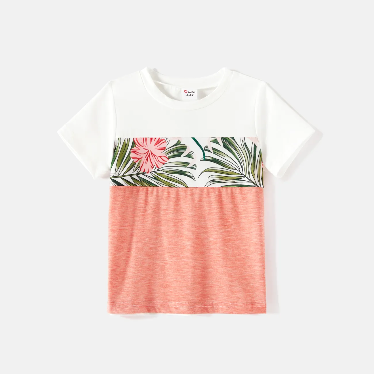 Family Matching Allover Plant Print Cami Dresses and Short-sleeve Colorblock Spliced T-shirts Sets Colorful big image 1