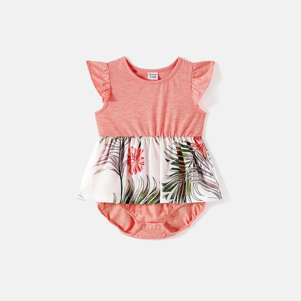 Family Matching Allover Plant Print Cami Dresses and Short-sleeve Colorblock Spliced T-shirts Sets  big image 1