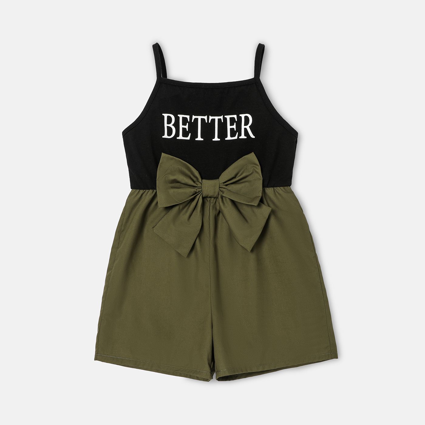 

Kid Girl Letter Print Bowknot Design Cotton Slip Rompers