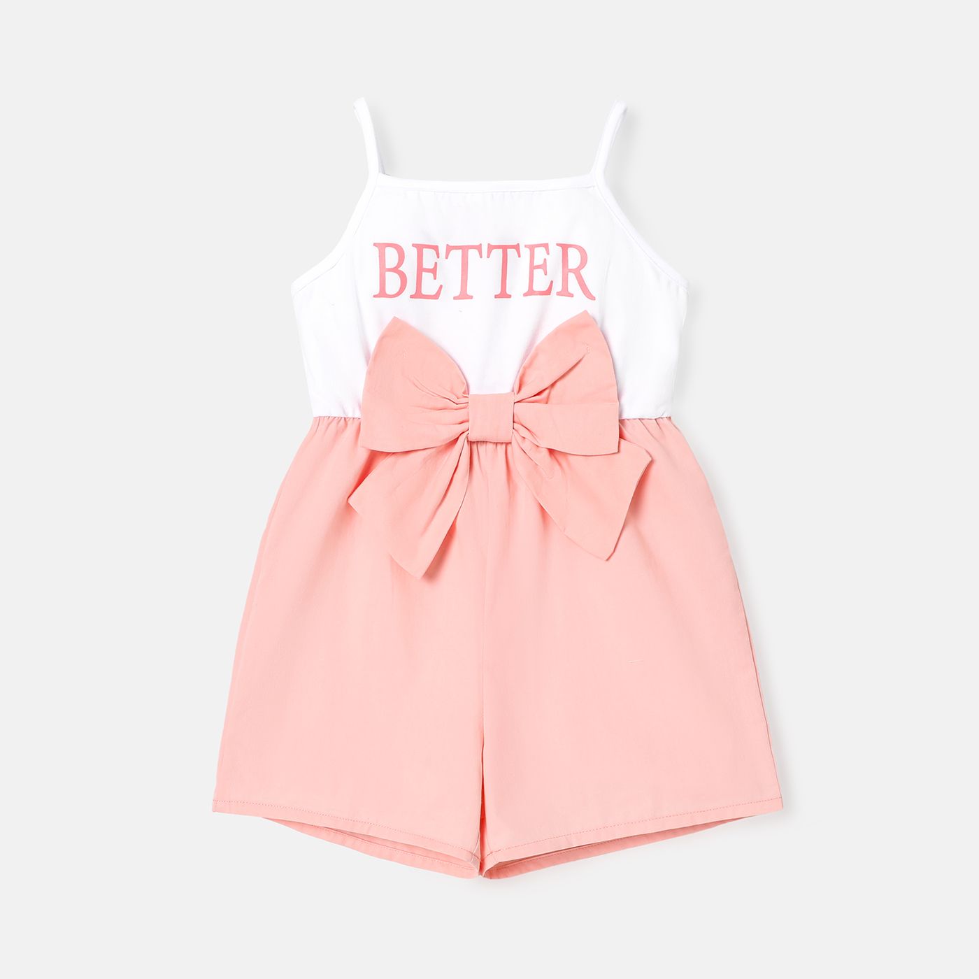 

Kid Girl Letter Print Bowknot Design Cotton Slip Rompers