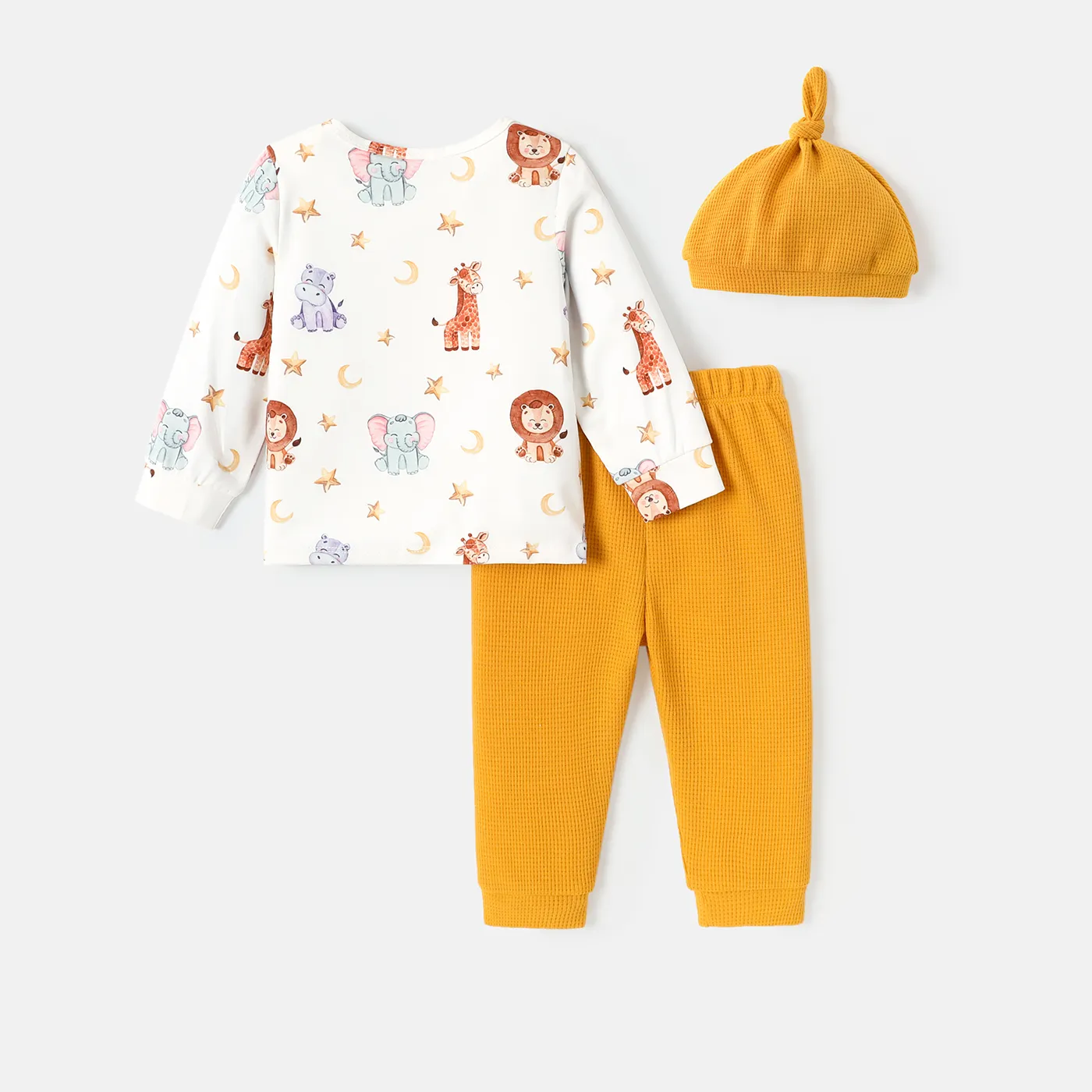 3pcs Baby Boy Long-sleeve Lion Graphic Naia™ Sweatshirt and Solid Sweatpants & Hat Set ColorBlock image 2