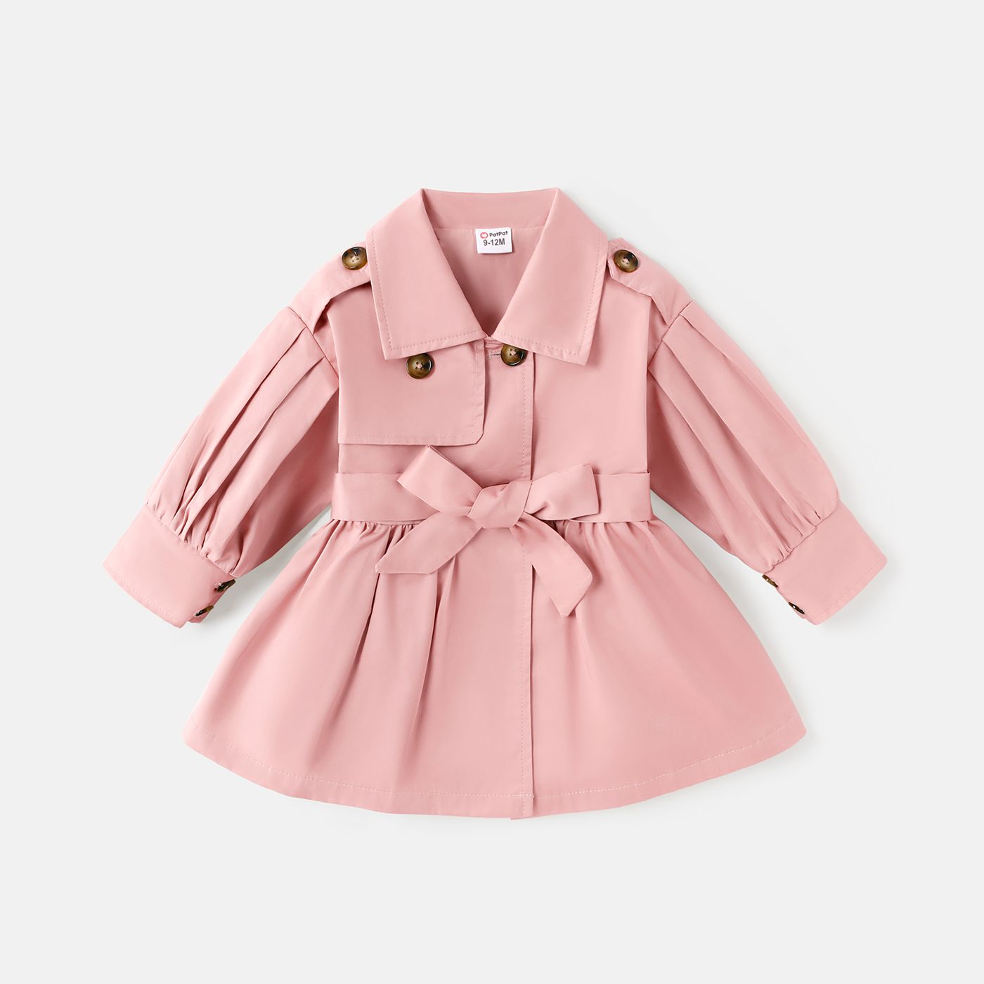 

Baby Girl 100% Cotton Solid Double Breasted Belted Trench Coat