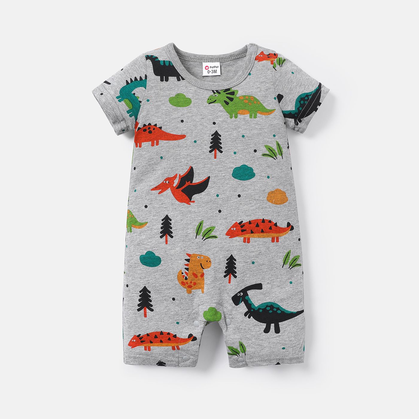 

Baby Boy 100% Cotton Allover Dinosaur Print Short-sleeve Romper