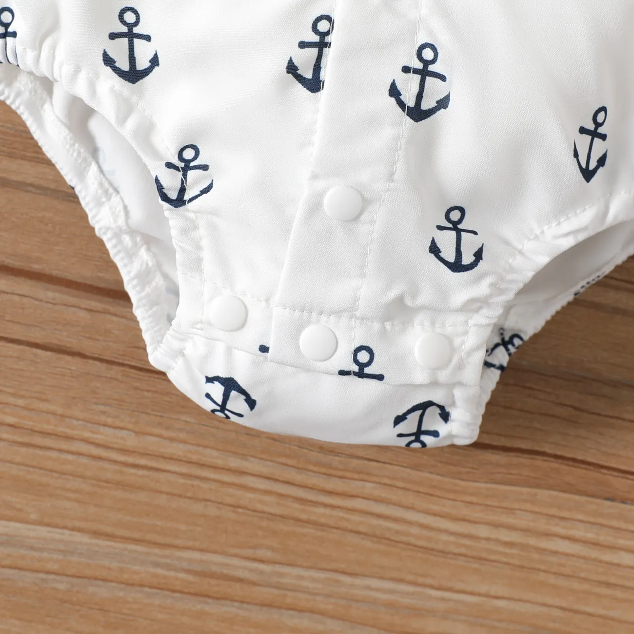 2pcs Baby Boy Allover Anchor Print Short-sleeve Romper and Solid Suspender Shorts Set Blue big image 1