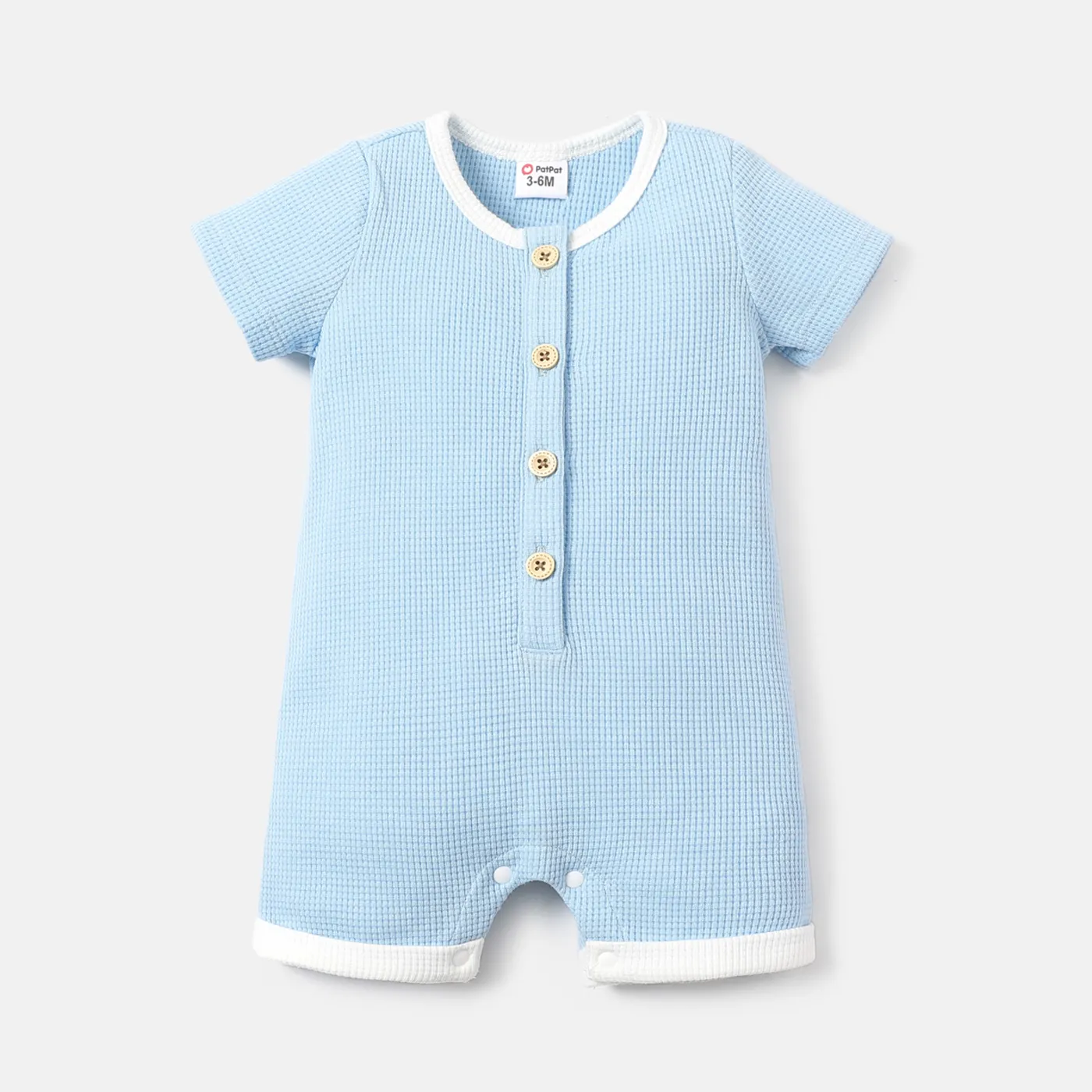 Baby Boy/Girl Button Front Solid Waffle Textured Short-sleeve Romper