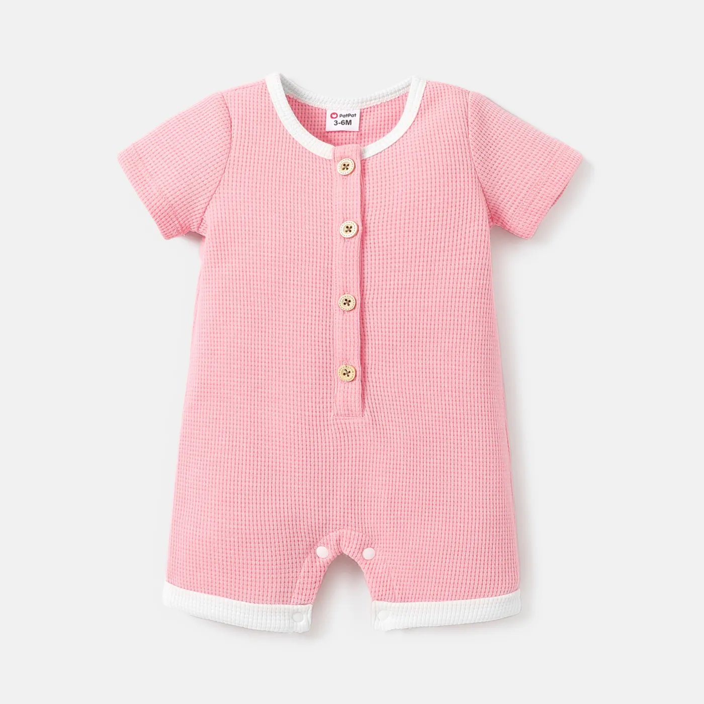 Baby Boy/Girl Button Front Solid Waffle Textured Short-sleeve Romper  big image 1