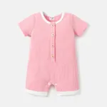 Baby Boy/Girl Button Front Solid Waffle Textured Short-sleeve Romper Pink