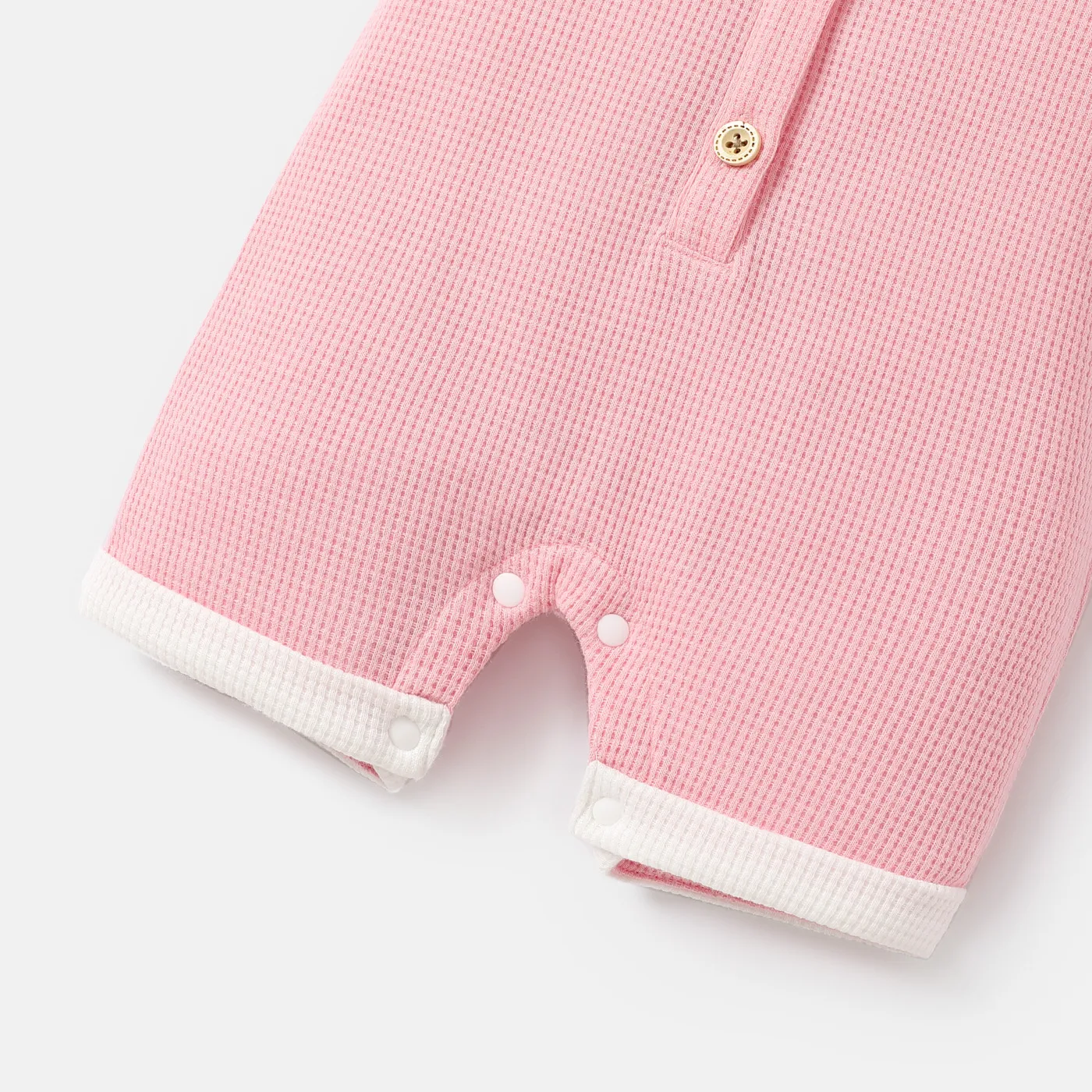 Baby Boy/Girl Button Front Solid Waffle Textured Short-sleeve Romper  image 6
