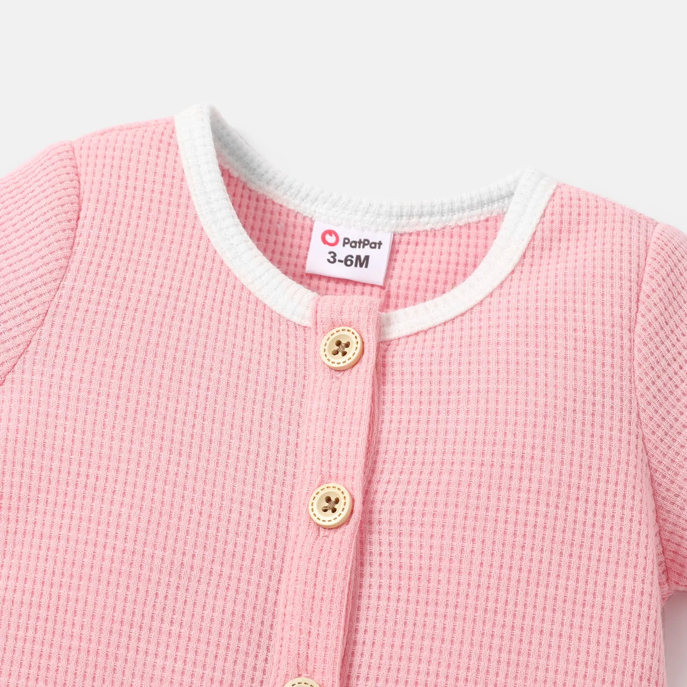 Baby Boy/Girl Button Front Solid Waffle Textured Short-sleeve Romper  image 4
