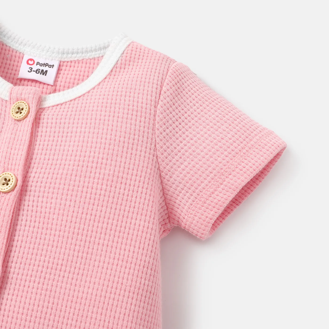 Baby Boy/Girl Button Front Solid Waffle Textured Short-sleeve Romper  image 5