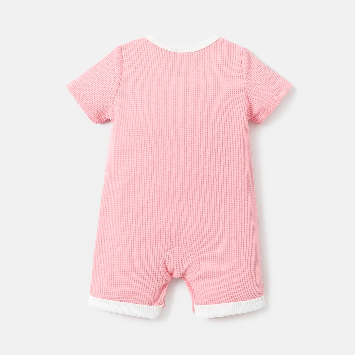 Baby Boy/Girl Button Front Solid Waffle Textured Short-sleeve Romper  image 3