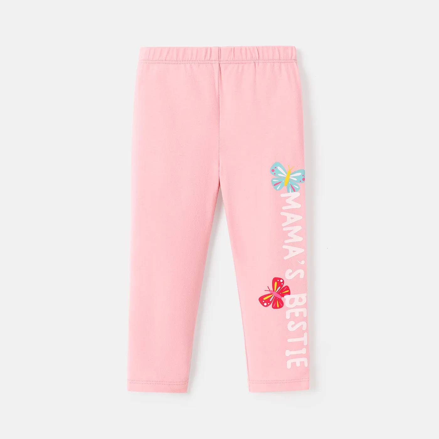 Baby Girl Cotton Letter Butterfly Print Elasticized Leggings Pink big image 1