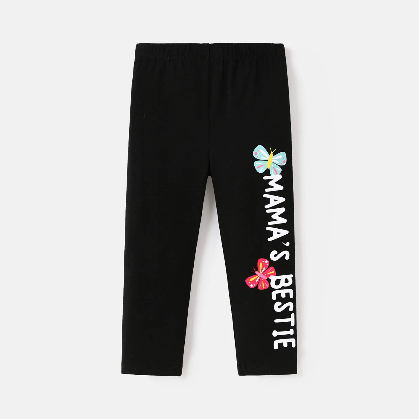 Baby Girl Cotton Letter Butterfly Print Elasticized Leggings Black