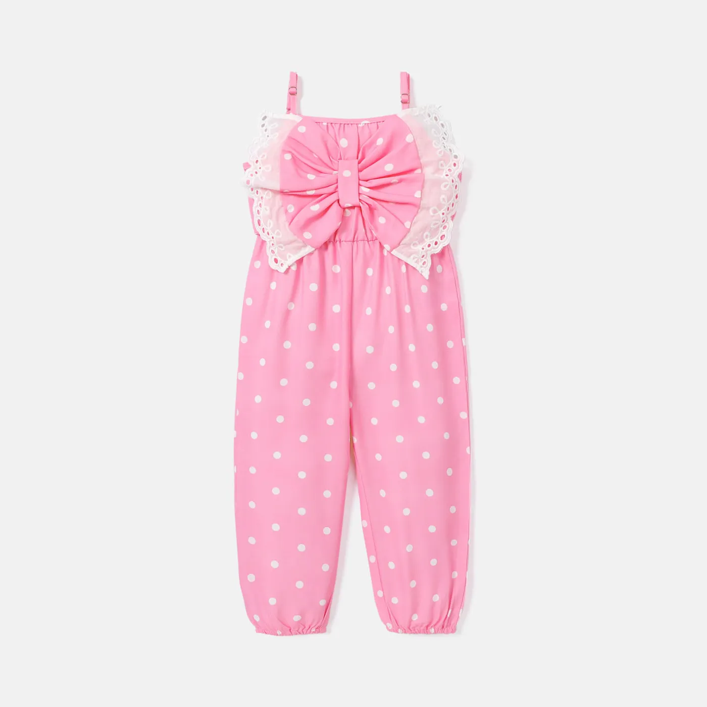 Toddler Girl Polka dots Bowknot Design Slip Jumpsuits  big image 1